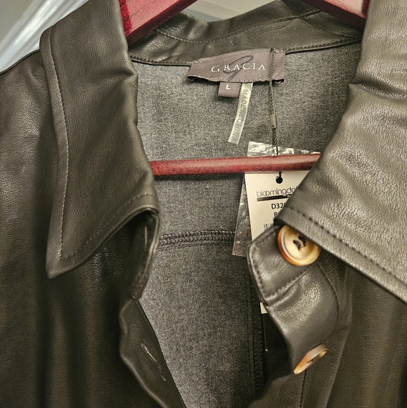 NWT Gracia vegan leather black button up shirt dress - Picture 4 of 4